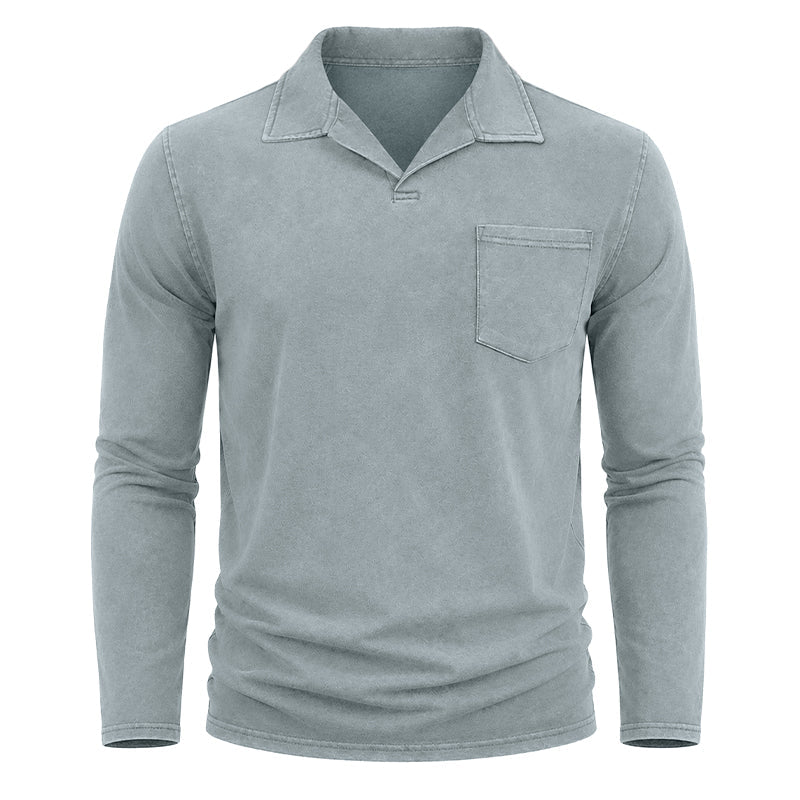 Vintage Washed Long Sleeve Polo Shirt