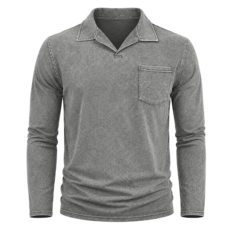 Vintage Washed Long Sleeve Polo Shirt