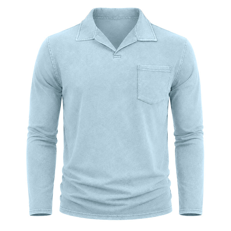 Vintage Washed Long Sleeve Polo Shirt